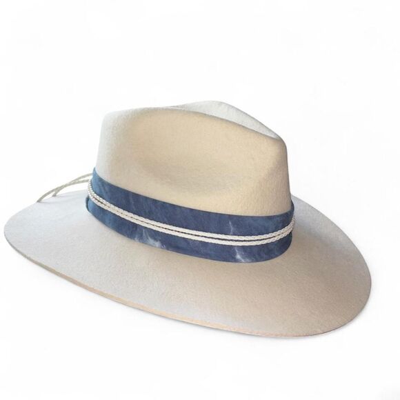 Free People NWT Wool Cream Hat Blue Tie Dye White Rope Accents main image 7